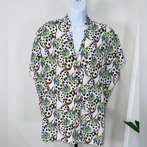 Vintage Polka Dot Dolman Sleeve Printed Blouse Size